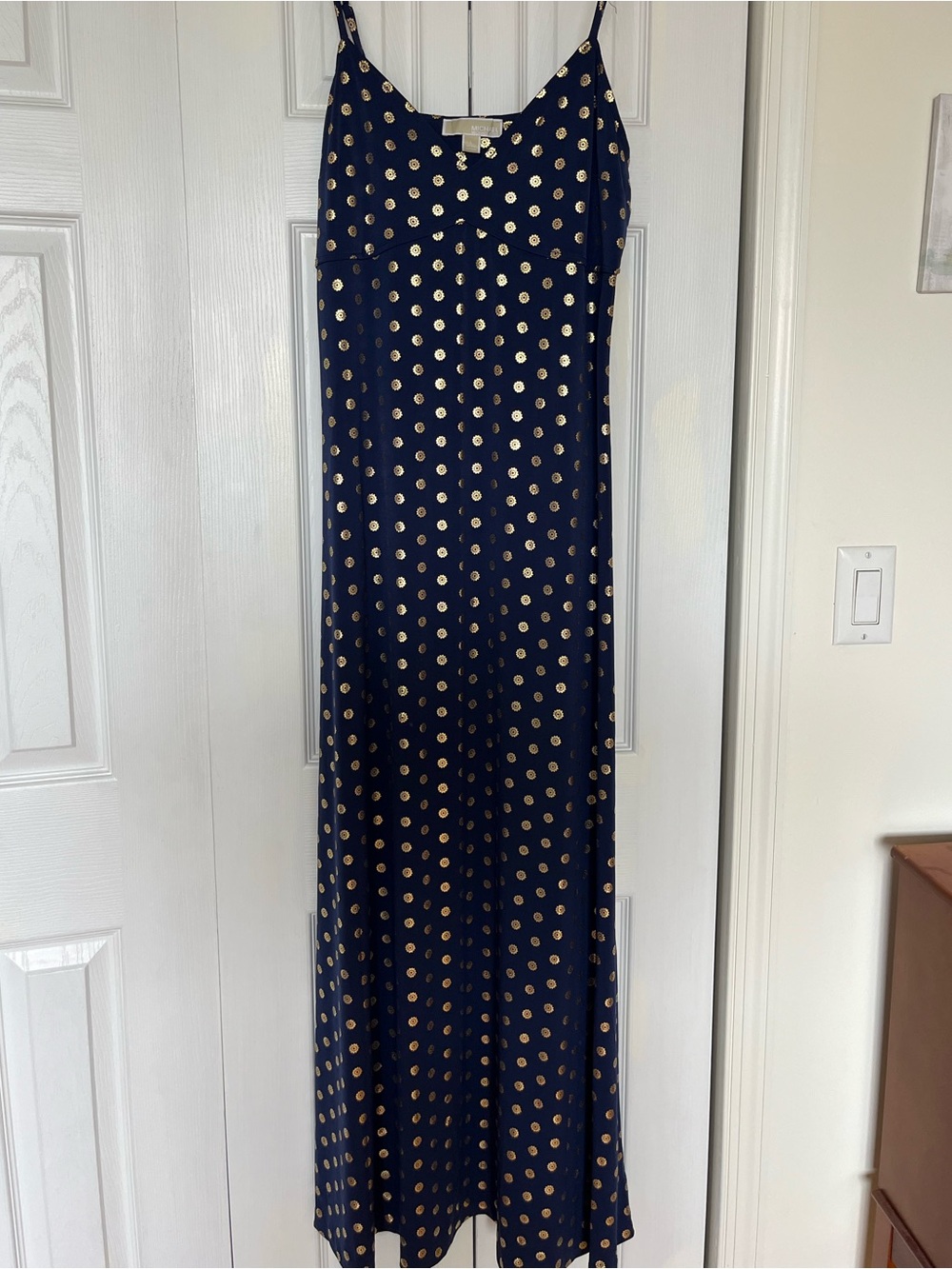 Micheal by Micheal Kohrs Navy Slip Maxi Dress with Gold Sun Pattern
